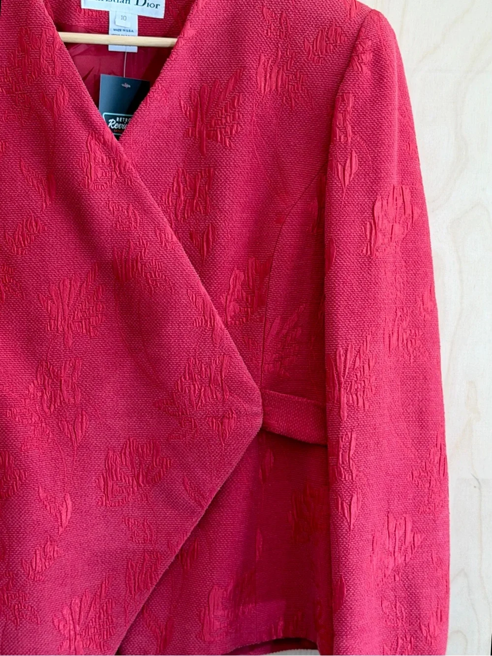 Vintage Christian Dior Vibrant Red/Pink Textured Wrap Blazer
